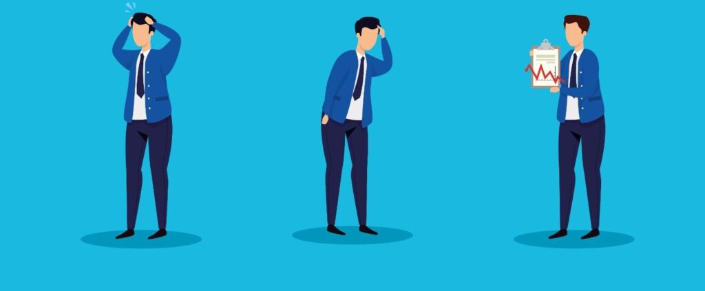 Trader feeling stressed while reviewing trading results and market performance, illustrating the emotional challenges that cause traders to break their trading rules and abandon discipline.