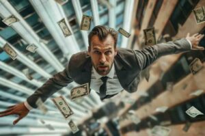 Trader analyzing market data with a concerned expression, illustrating why traders fall into the sunk cost fallacy by allowing fear of accepting losses, emotional attachment, and hope to influence their trading decisions.